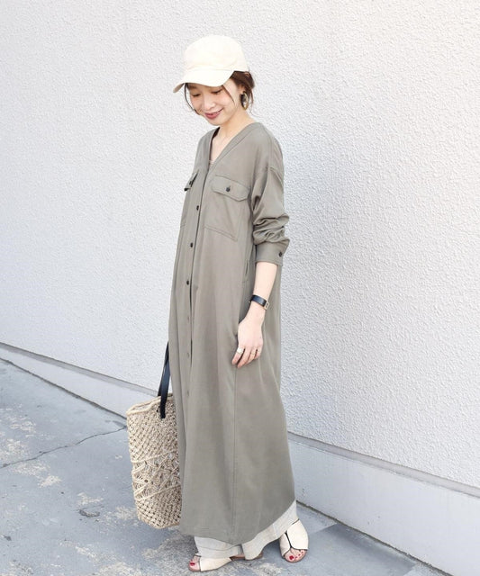 ウォッシャブルWポケット羽織ワンピース