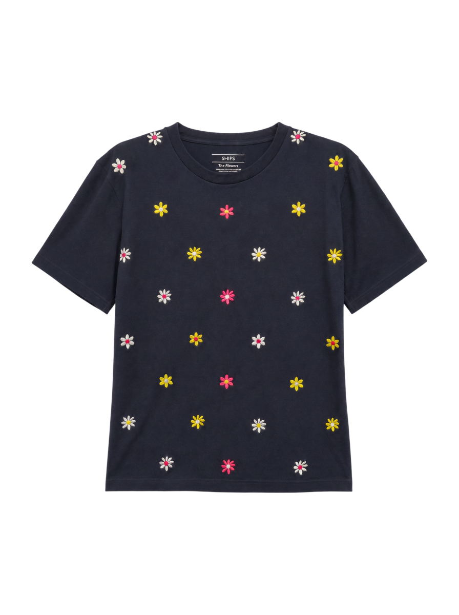 SU: フラワーエンブロイダリー Tシャツ
