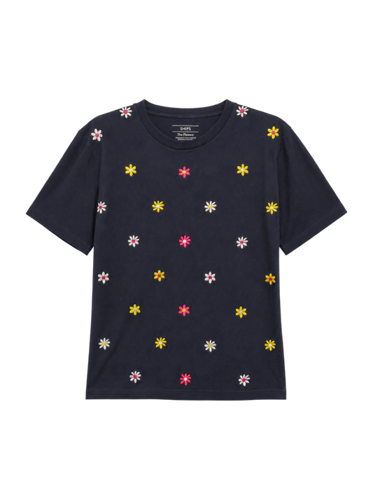 SU: フラワーエンブロイダリー Tシャツ