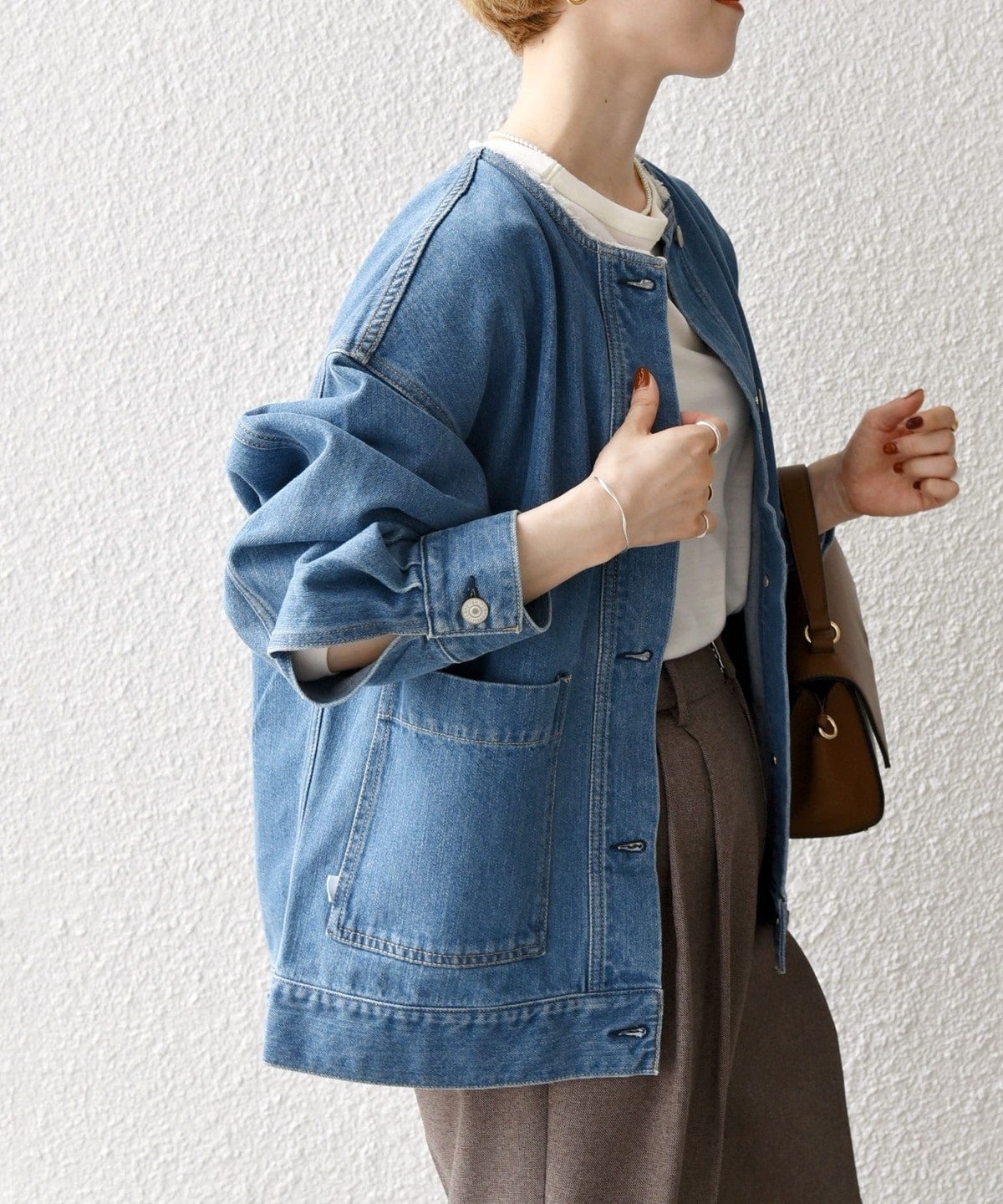 SHIPS any: ノーカラー デニム ブルゾン［SHIPS any DENIM］