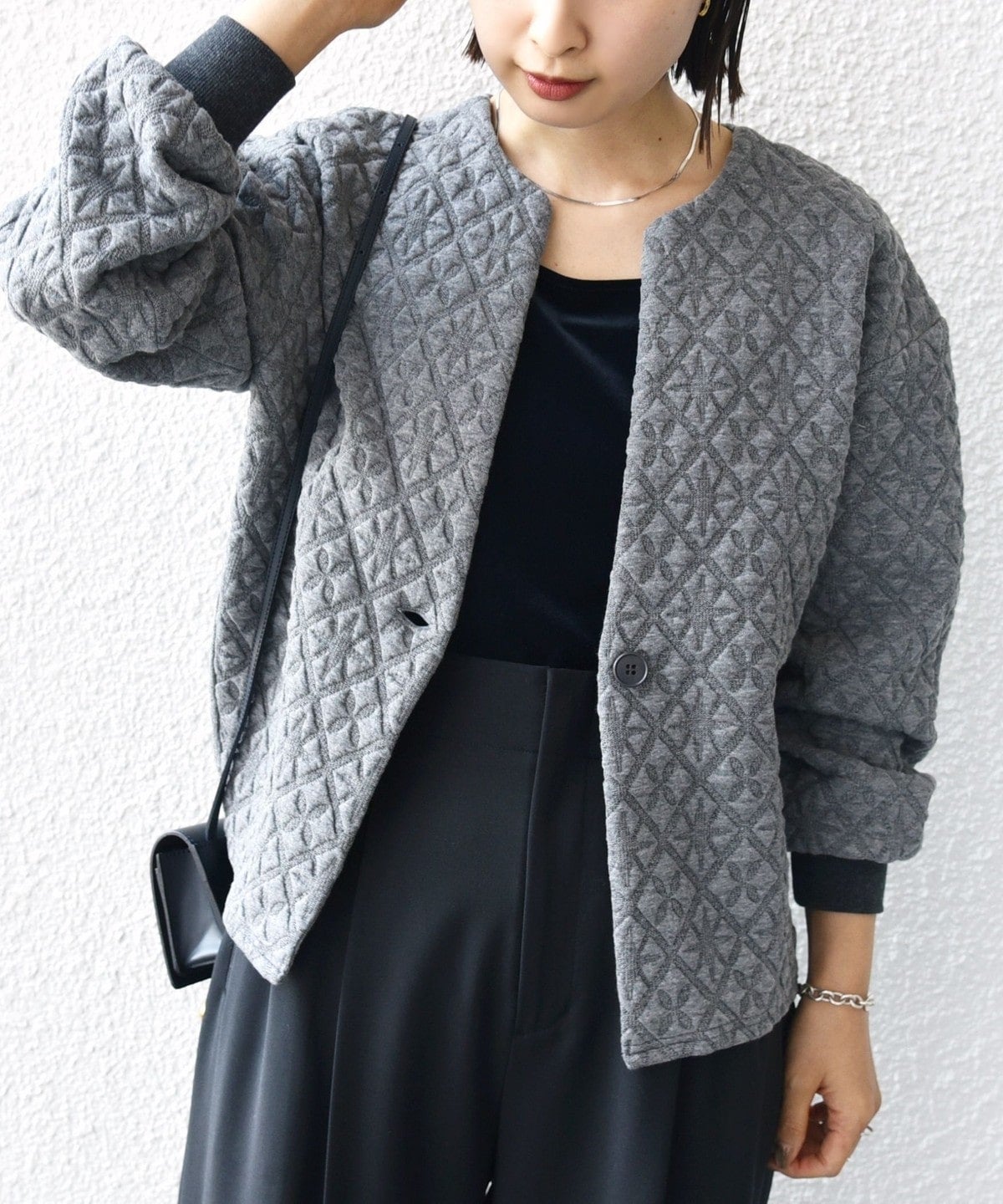【WEB限定】〈手洗い可能〉キルティング ジャカード カーディガン