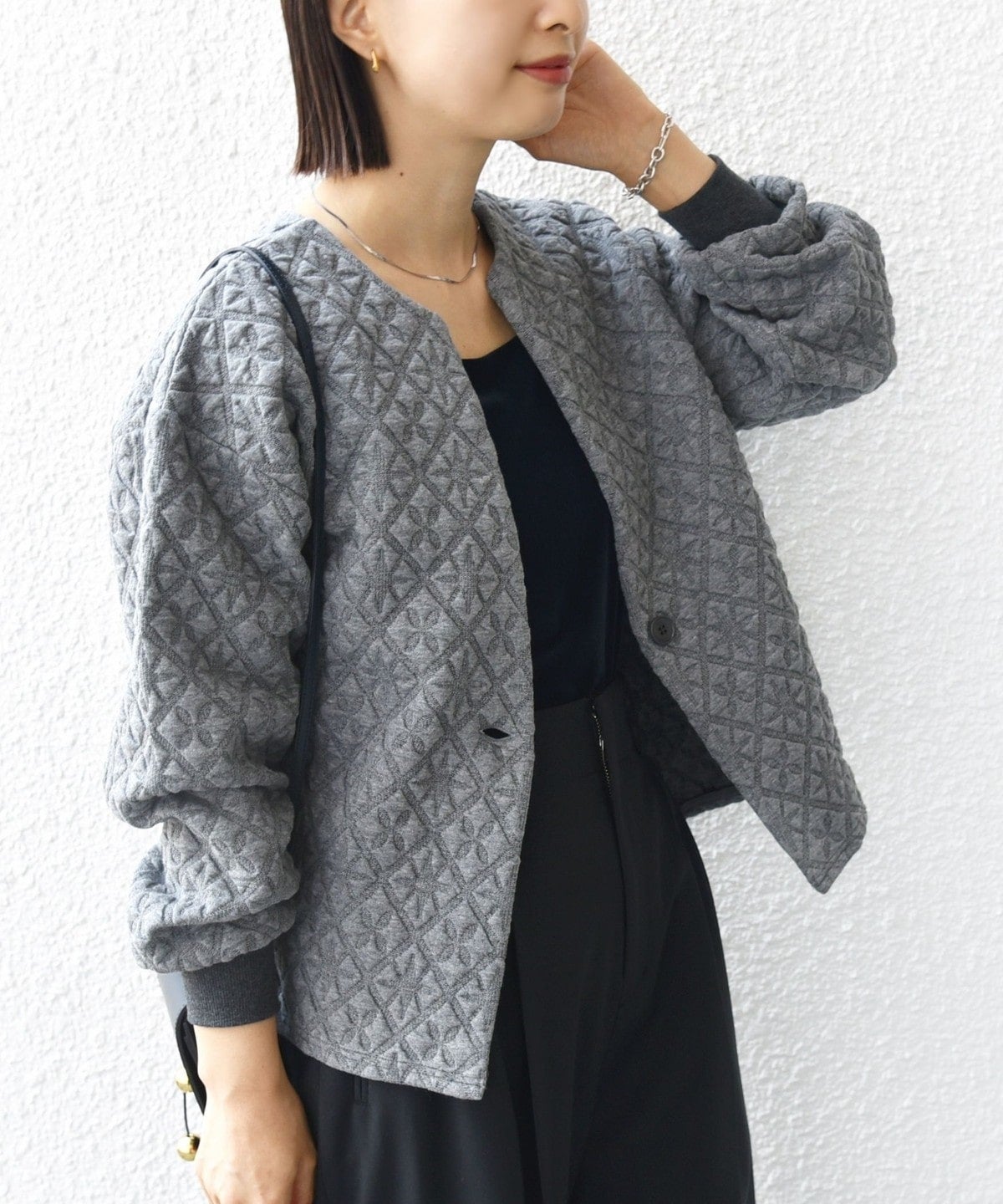 【WEB限定】〈手洗い可能〉キルティング ジャカード カーディガン