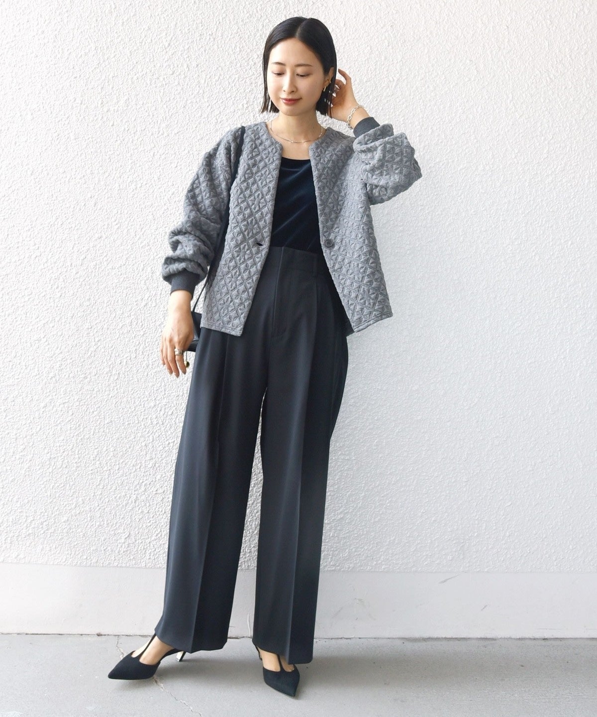 【WEB限定】〈手洗い可能〉キルティング ジャカード カーディガン
