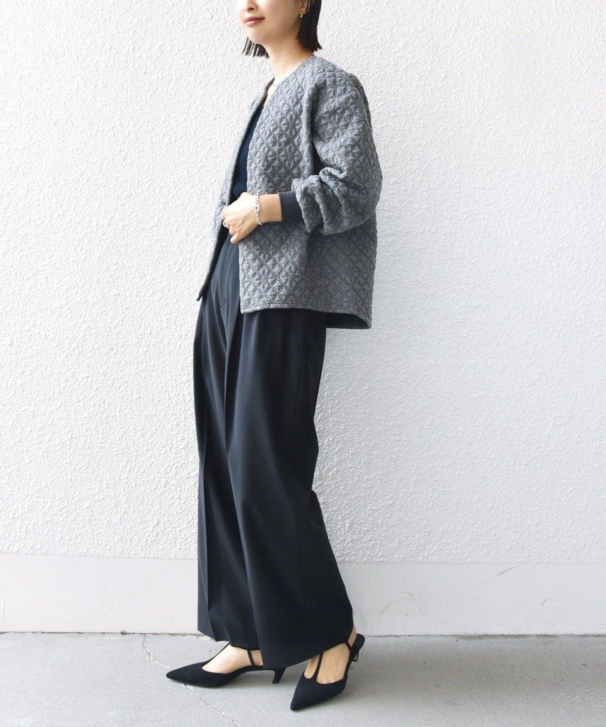 【WEB限定】〈手洗い可能〉キルティング ジャカード カーディガン