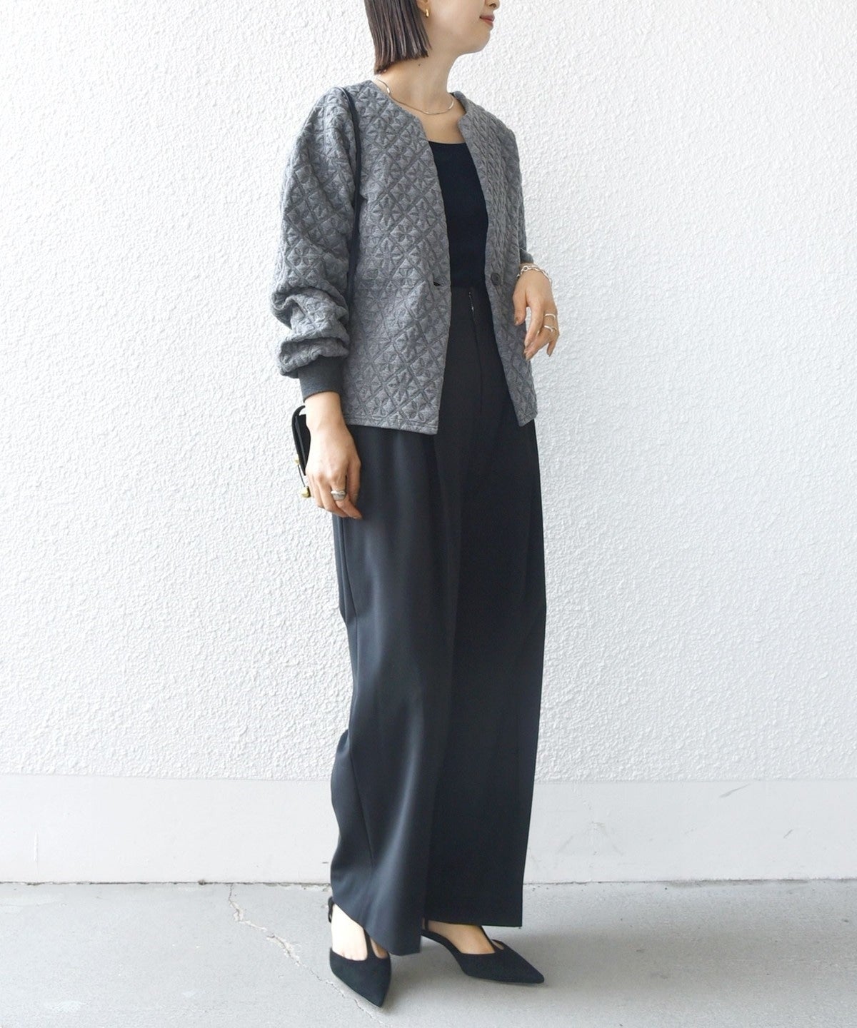 【WEB限定】〈手洗い可能〉キルティング ジャカード カーディガン