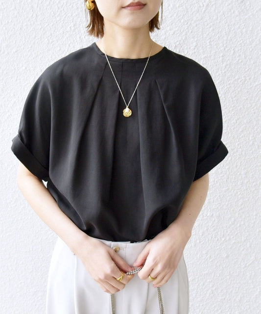 【WEB限定】〈洗濯機可能〉麻混 フロント タック ドルマン ブラウス