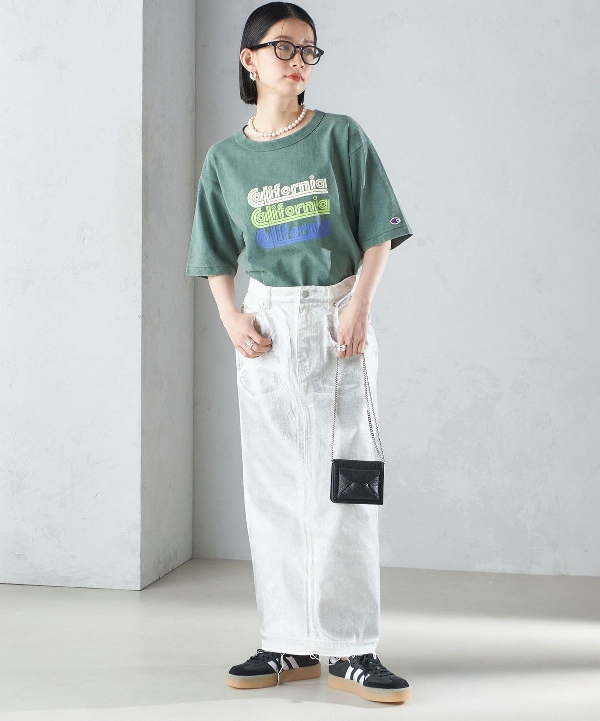 〈洗濯機可能〉箔プリント Iライン デニム スカート 24SS
