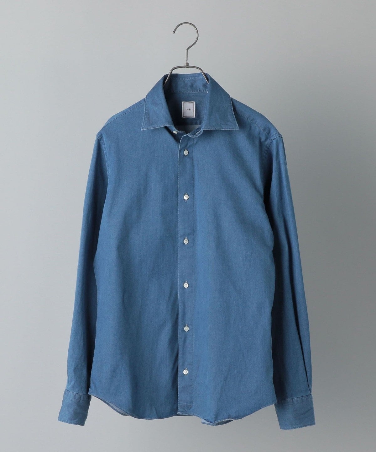 SHIPS:JAPAN FABRIC ウォッシュド ストレッチ インディゴ ワイド カラー