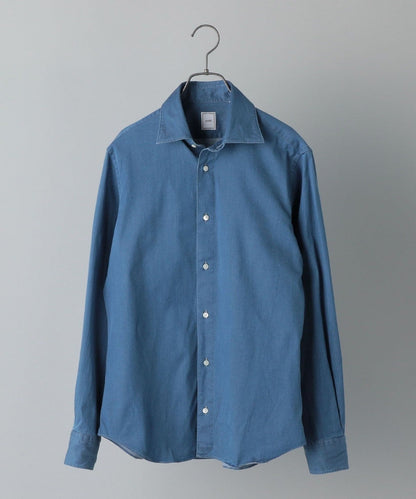 SHIPS:JAPAN FABRIC ウォッシュド ストレッチ インディゴ ワイド カラー