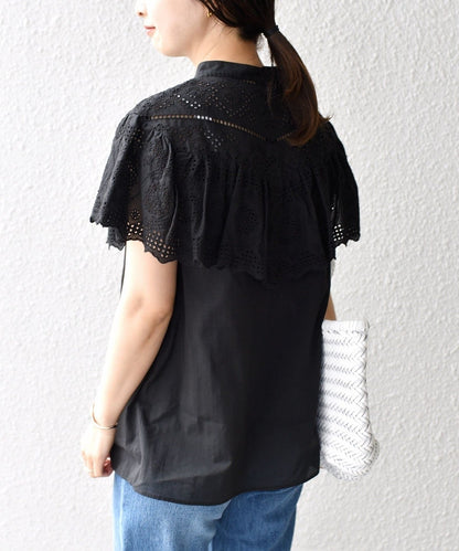 〈手洗い可能〉オリジナルレース刺繍フリルブラウス