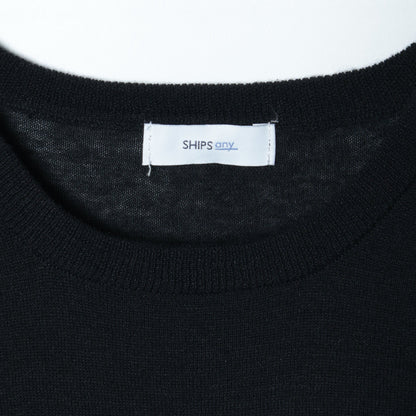 SHIPS any:〈手洗い可能〉リネン ミックス フレンチスリーブ ニット プルオーバー