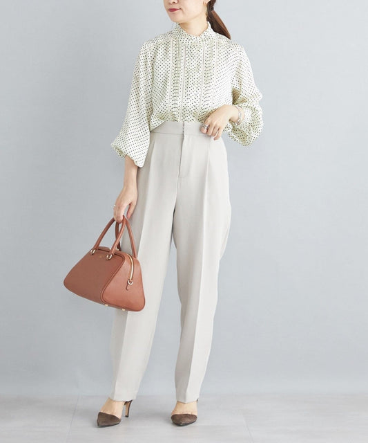 〈手洗い可能〉ドット／ソリッドフリルピンタックレースブラウス